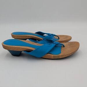 Kenneth Cole Reaction Y2k Blue Leather Knotted Thong Wood Sandals 7.5 Summer